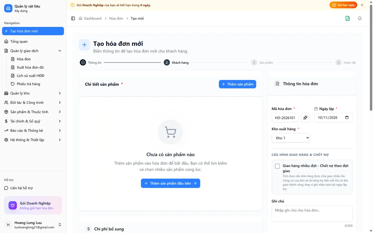 Giao diện phần mềm Vật Liệu Xây Dựng ZapoViet